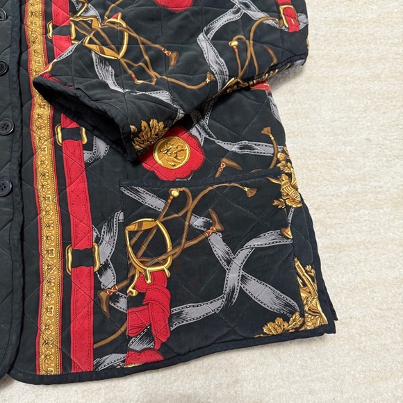 Vintage 90's Baroque Chain Key Quilted Jacket Adult Large Black Red - Picture 2 of 8